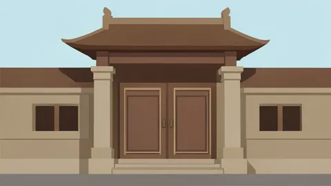 A traditional Chinese bank building with a large ornate gate and stone pillars.