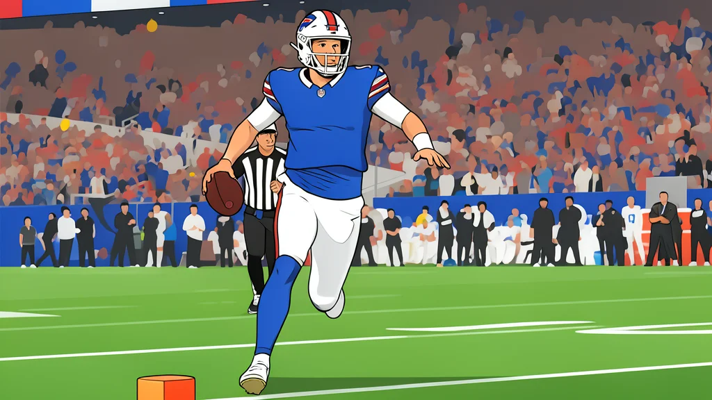 A flat vector illustration of a green football field with white yard lines and goalposts, viewed from a distance.