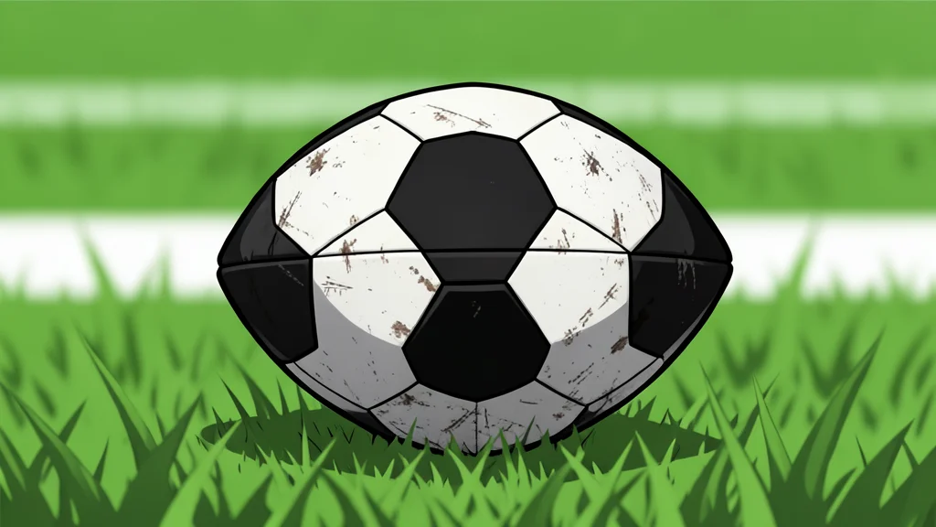 A flat-vector illustration of a green football pitch with white boundary lines and a goal net in the background.