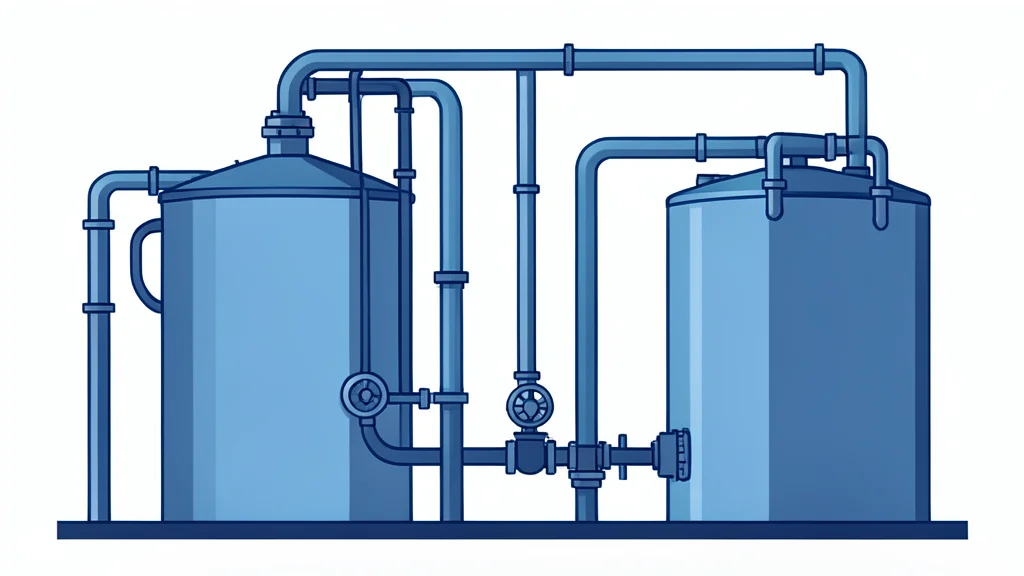 Industrial mixing tanks and piping in a chemical processing plant