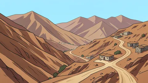 Rugged, arid mountainous terrain of northern Yemen with winding dirt roads and scattered stone villages.