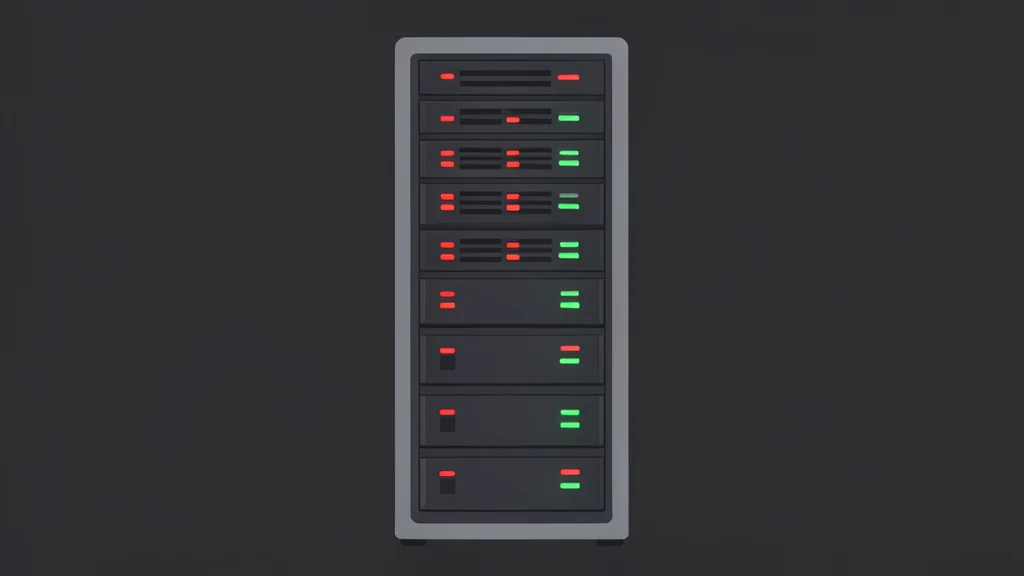 A server rack with blinking status lights