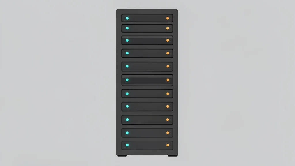 A server rack with blinking status lights