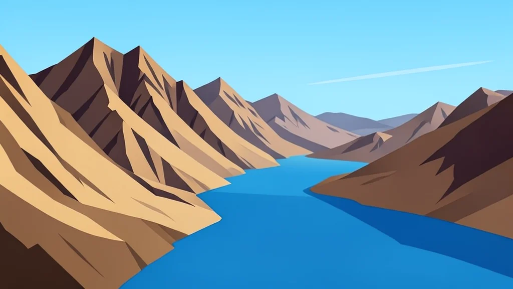 A rugged, arid mountain range overlooking a narrow strait connecting two large bodies of water