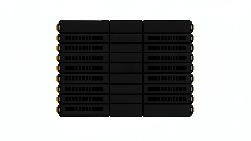 A high-density stack of black computer memory modules with gold contact pins
