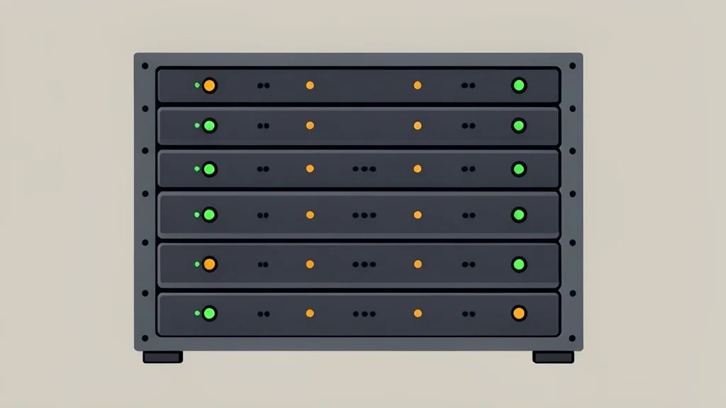 A flat-vector illustration of a server rack with glowing status lights.