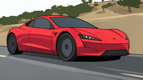A sleek, low-profile electric sports car with angular body lines and a full-width light bar, parked on a concrete surface.