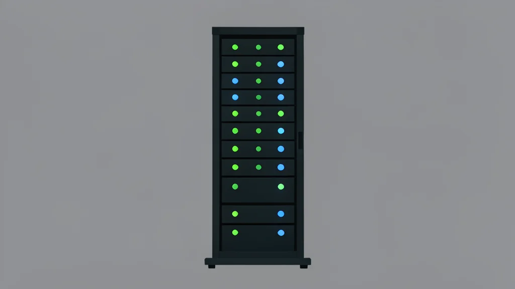 A server rack with glowing indicator lights