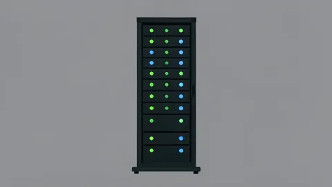 A server rack with glowing indicator lights