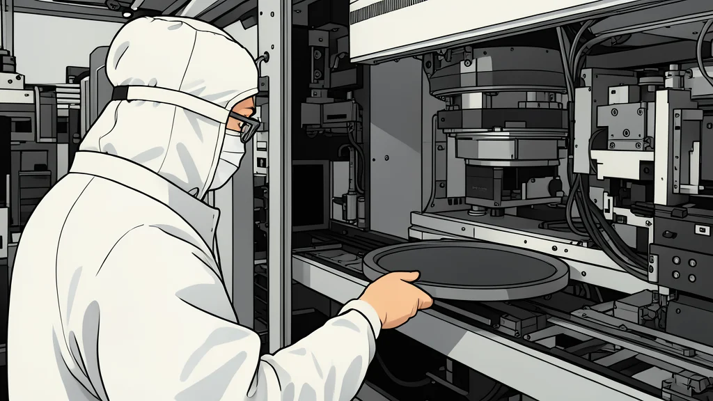A close-up view of a silicon wafer resting on a cleanroom table.