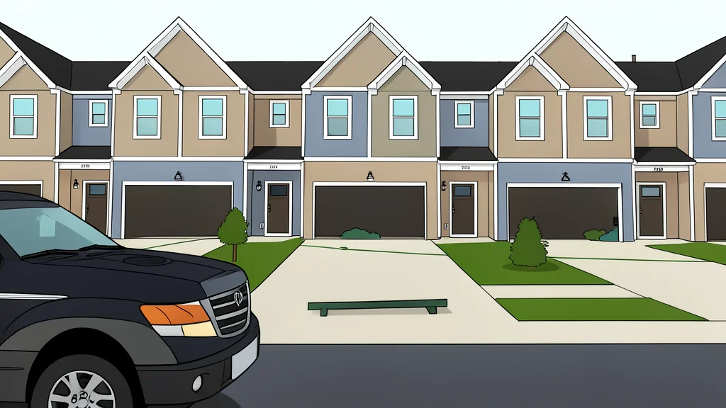 A suburban single-family house with a front door and a driveway