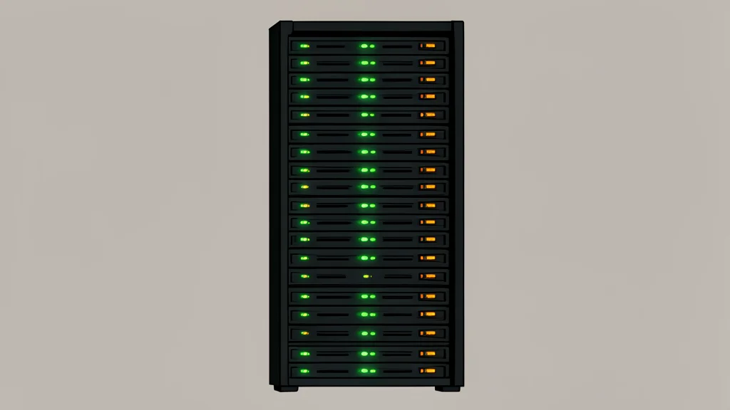 A server rack with blinking status lights