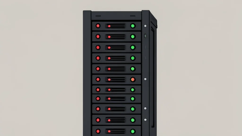 A server rack with blinking status lights
