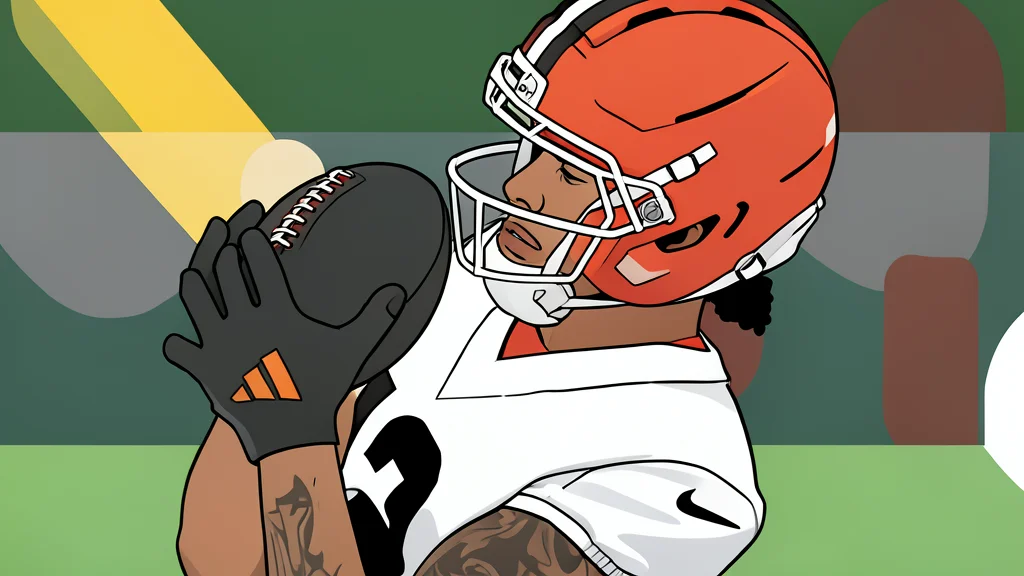 A flat-vector illustration of a green football field with white yard lines and goalposts.