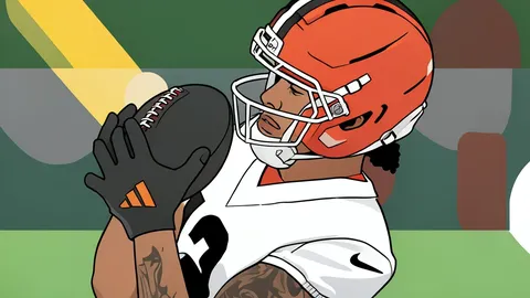 A flat-vector illustration of a green football field with white yard lines and goalposts.