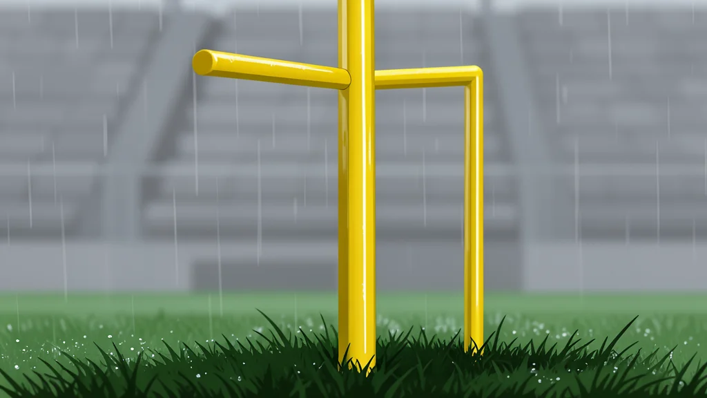 A flat vector illustration of a green football field with white yard lines and goalposts.