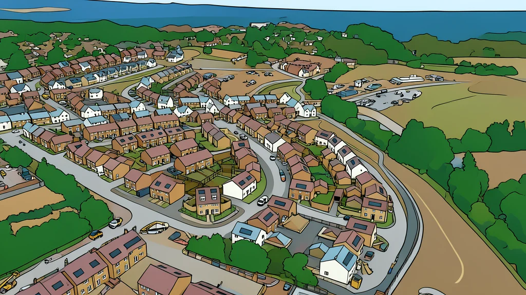 A detached house, a semi-detached property, and a terraced home standing in a row.