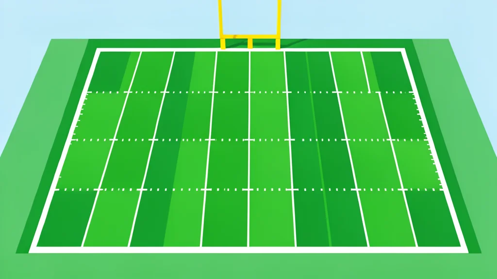 A flat-vector illustration of an American football field with yard lines and goalposts