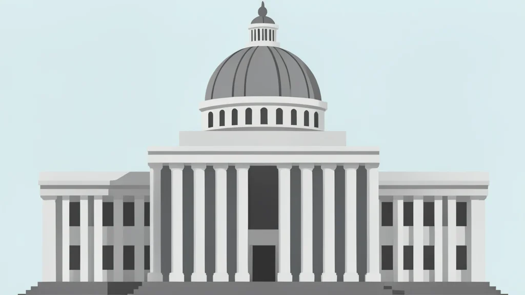 A classical central bank facade featuring a large dome and columns.