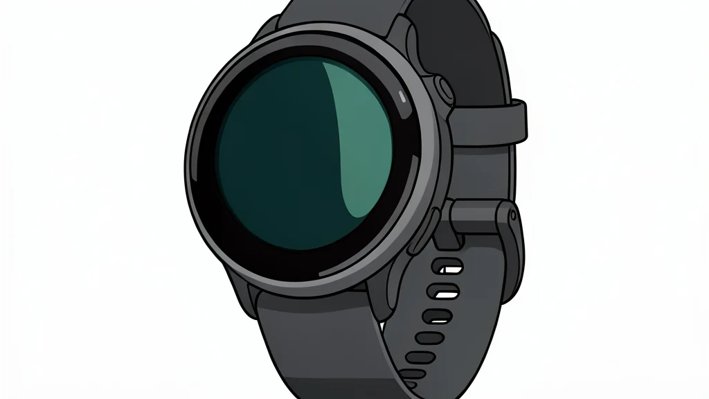 A smartwatch with a round face resting on a wooden surface