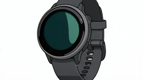 A smartwatch with a round face resting on a wooden surface
