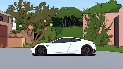 A sleek, low-profile electric sports car silhouette parked on a concrete surface