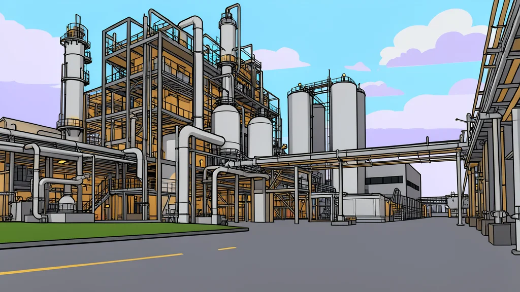 A large industrial chemical reactor vessel with piping