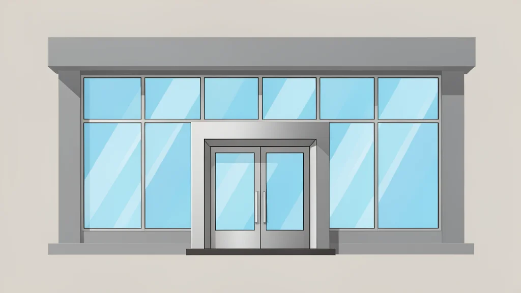 A modern bank branch facade with large glass windows and a metal entrance