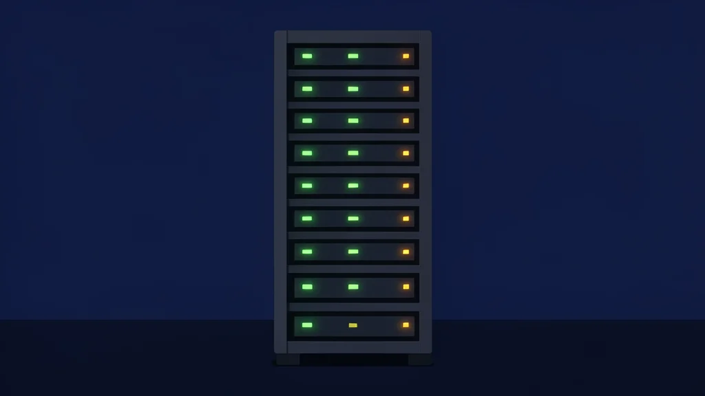 A server rack with blinking status lights in a dark data center