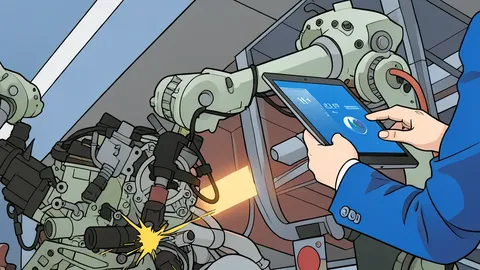 A robotic arm assembling components on a factory conveyor belt