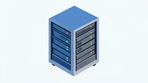 A server rack with blinking status lights