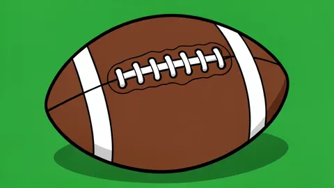 A stylized green football field with white yard lines and goalposts at the end zone