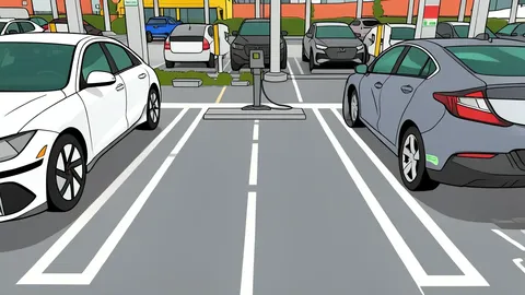 An electric vehicle charging station with a cable plugged into a car port