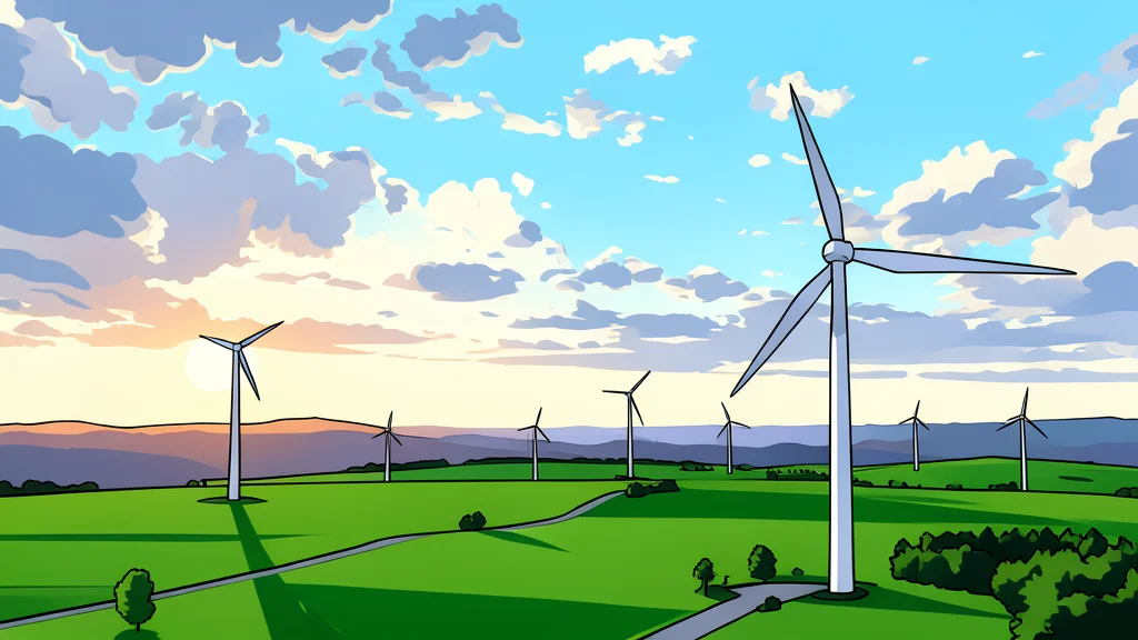 A large white wind turbine standing in a green field