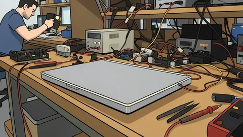 A sleek aluminum laptop with a glowing light strip on the lid
