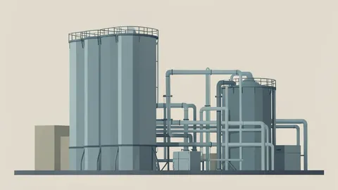 A large industrial natural gas storage facility with vertical tanks and piping infrastructure