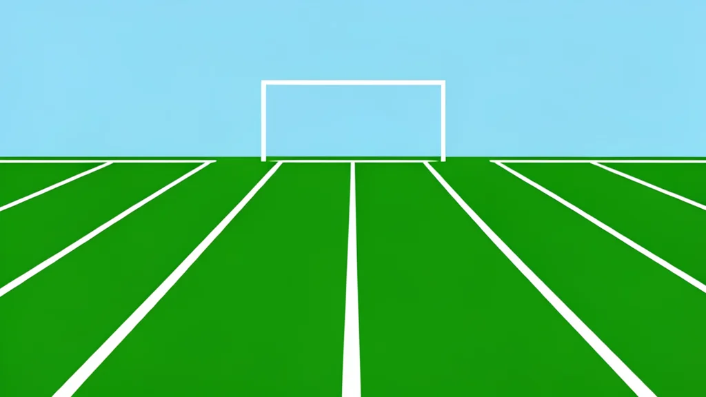 A wide shot of a green football field with white yard lines and goalposts at the end zone.
