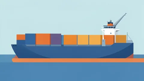 A flat vector illustration of a large cargo ship loaded with colorful shipping containers docked at a port.