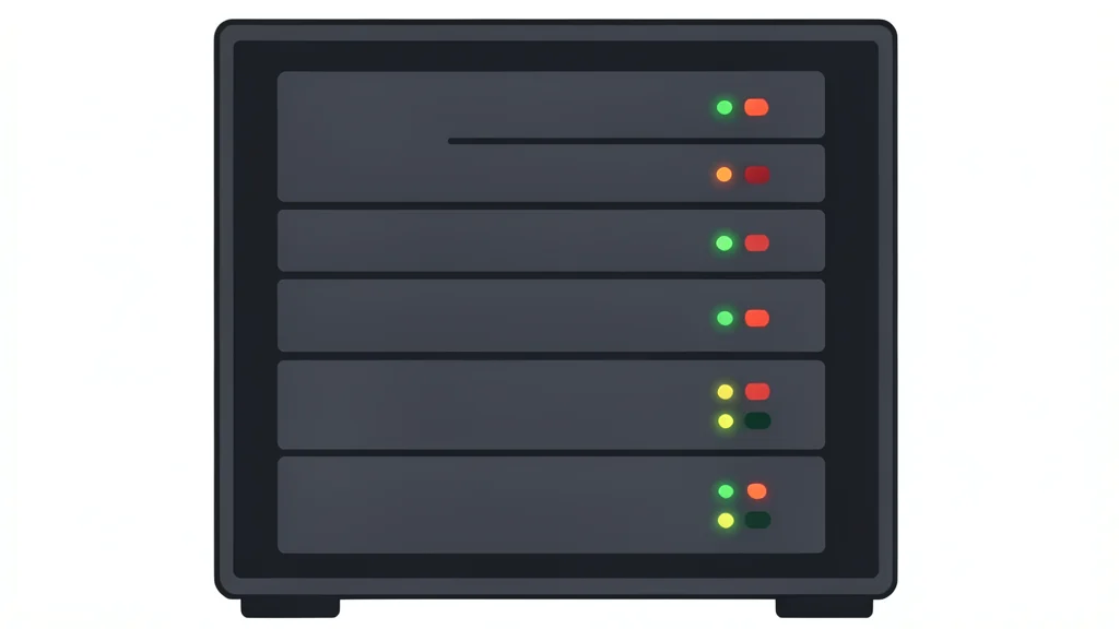 A dark server rack with blinking status lights