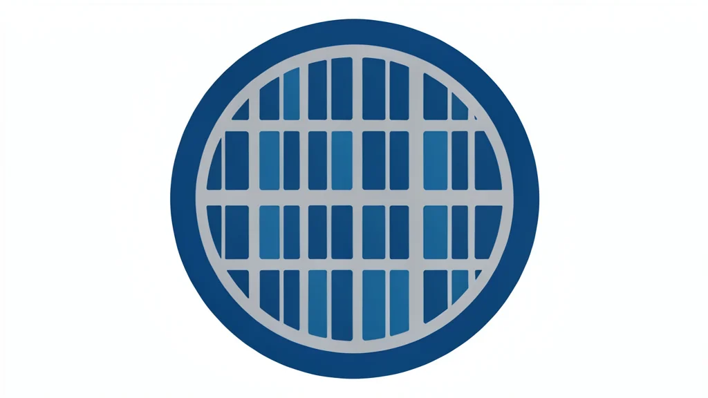 A flat-vector illustration of a silicon wafer featuring a precise grid of integrated circuits.