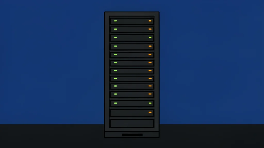 A server rack with blinking status lights in a dark data center