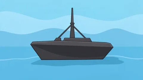 A small, angular unmanned surface vessel floating on calm blue water