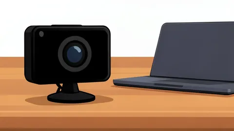A compact camera unit mounted on a two-axis mechanical gimbal arm