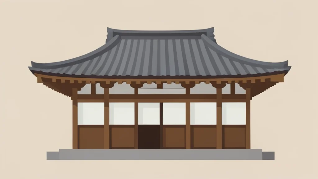 A traditional Japanese wooden government building with a tiled roof