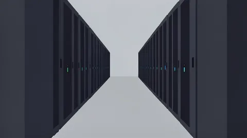 Rows of server racks in a data center