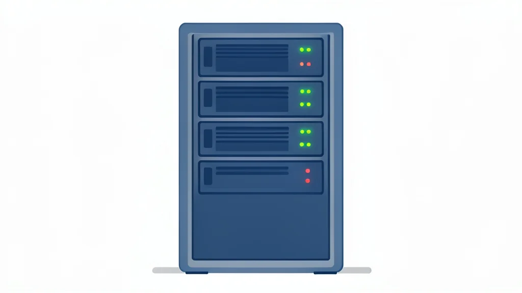 A server rack with blinking status lights