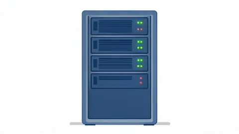 A server rack with blinking status lights