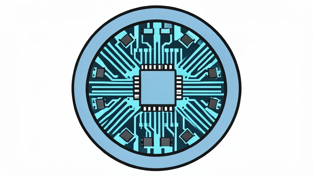 A flat vector illustration of a silicon wafer featuring a grid of integrated circuits.