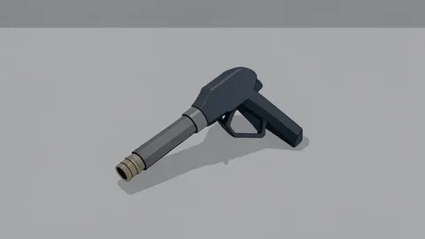 A fuel pump nozzle resting on a concrete forecourt