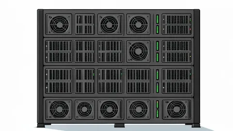 A server rack filled with circuit boards and cooling fans